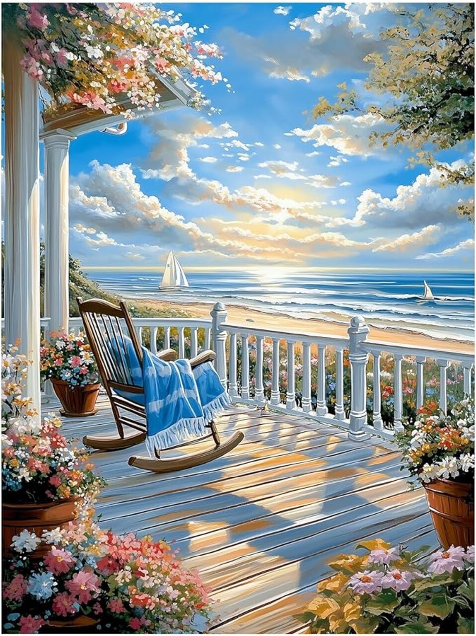 Beach Landscape Paint by Numbers for Adults – 16x20” DIY Acrylic Painting Kit for Beginners – Coastal Seascape Canvas Art for Home Wall Decor – Complete Numbered Paint Set with Brushes & Pigments